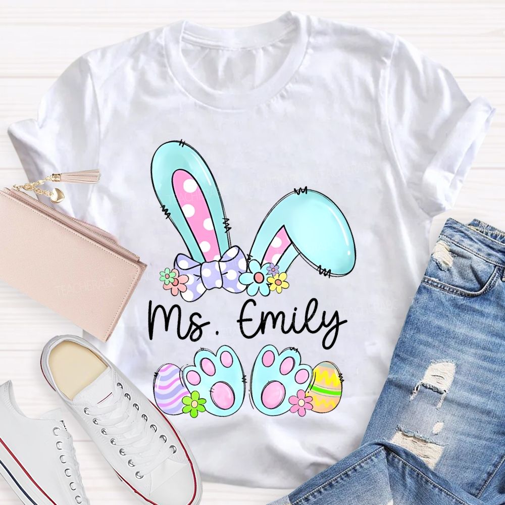Personalized Name Bunny Graphic Easter Teacher T-shirt