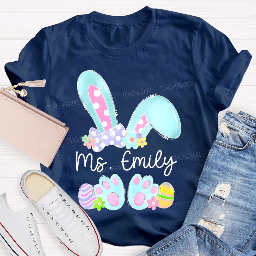 Personalized Name Bunny Graphic Easter Teacher T-shirt