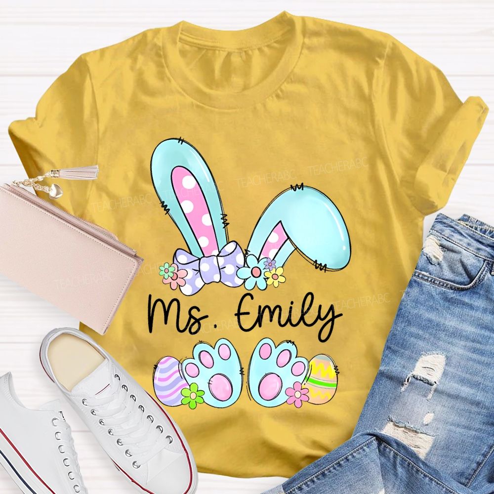 Personalized Name Bunny Graphic Easter Teacher T-shirt