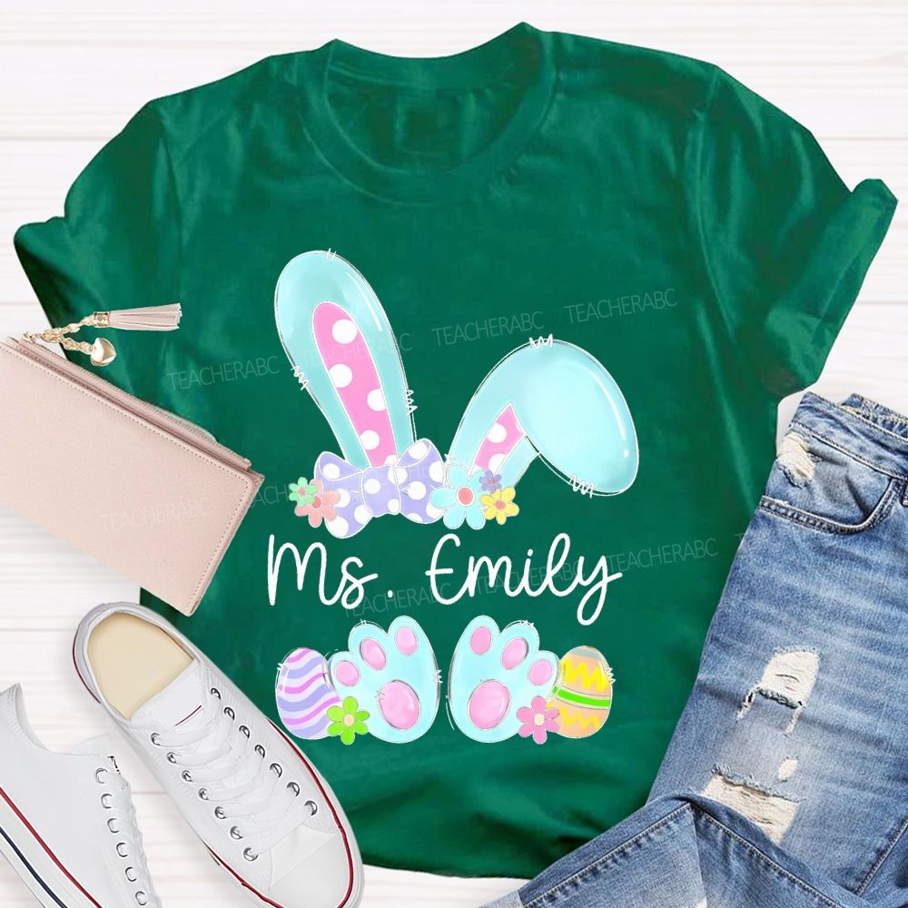 Personalized Name Bunny Graphic Easter Teacher T-shirt
