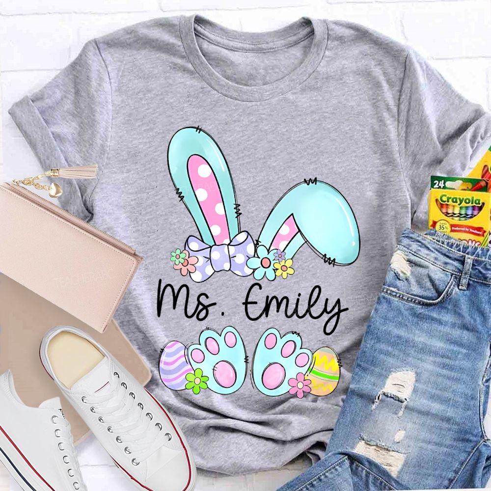 Personalized Name Bunny Graphic Easter Teacher T-shirt