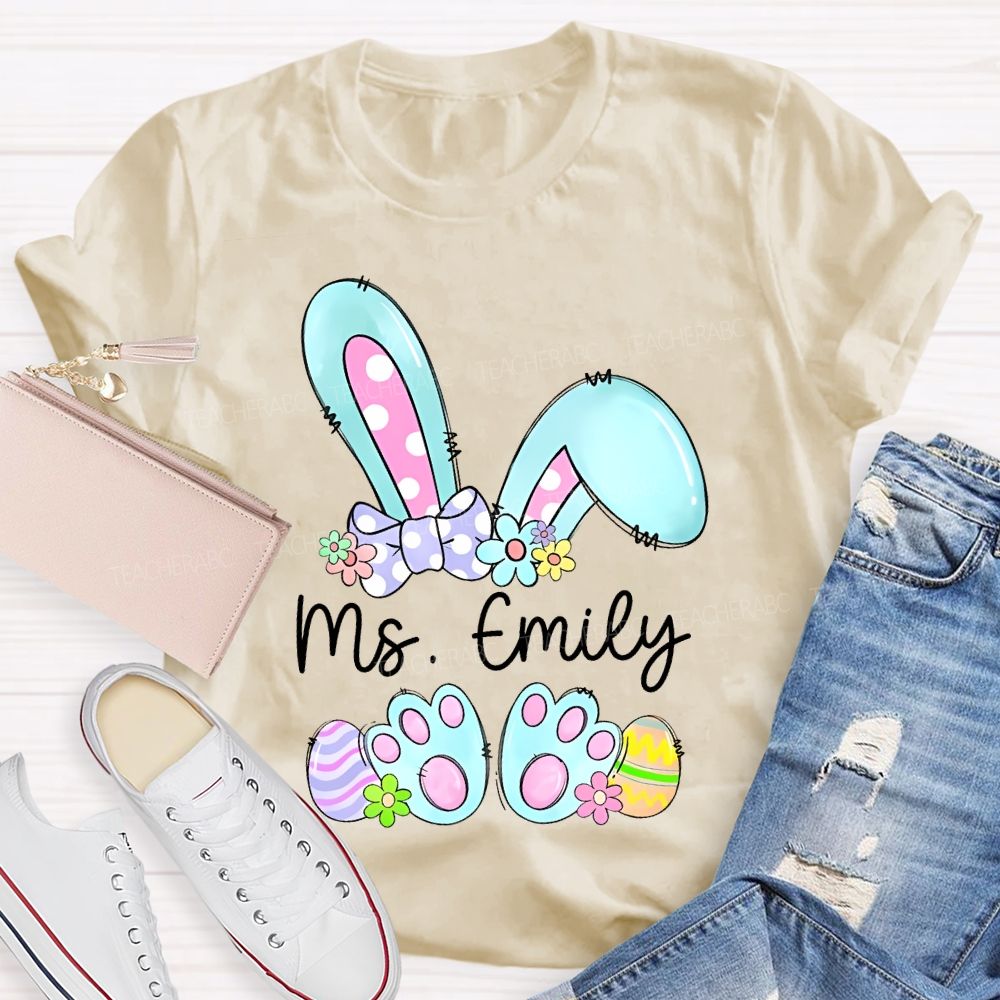 Personalized Name Bunny Graphic Easter Teacher T-shirt