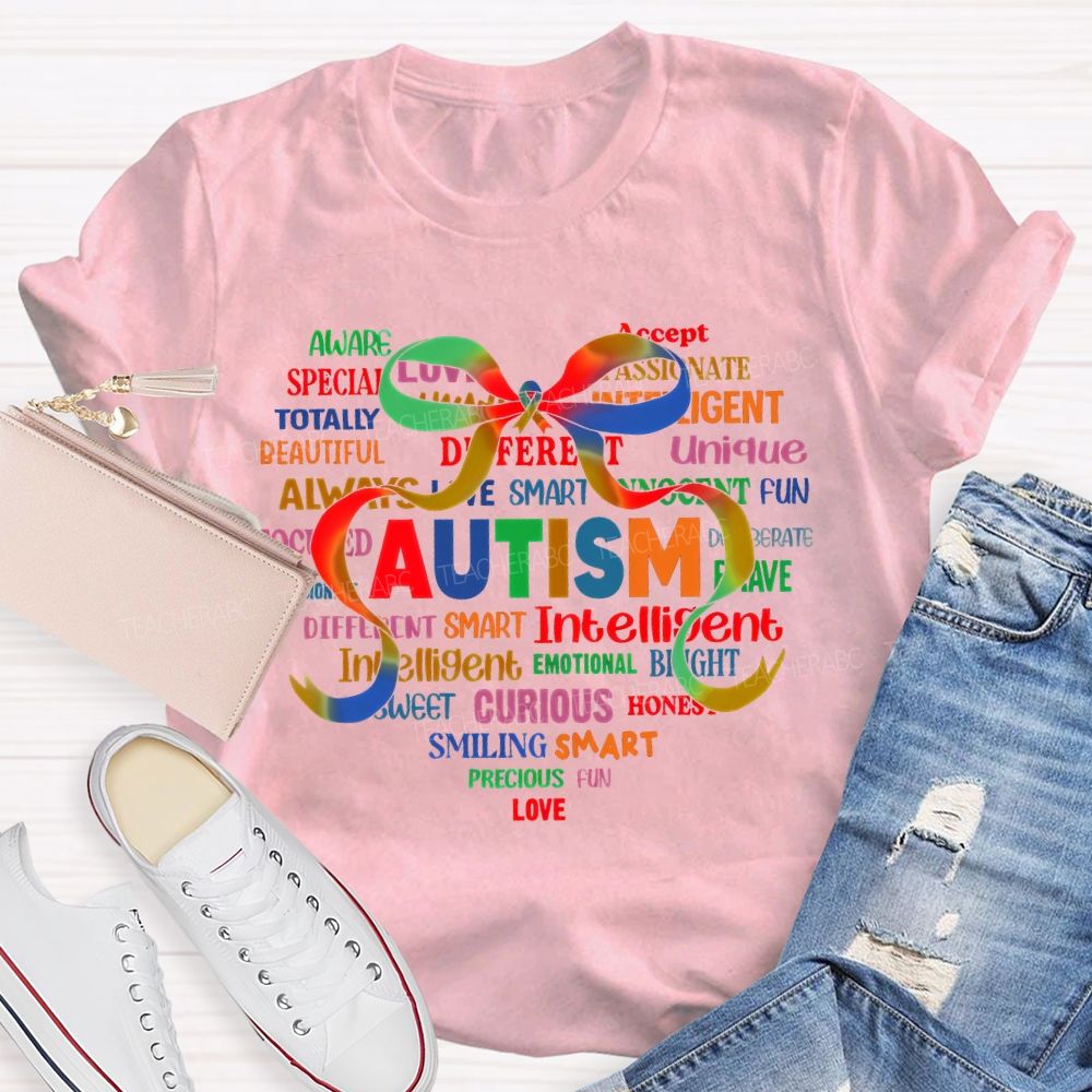 Autism Colorful Bow Letters Teacher T-shirt