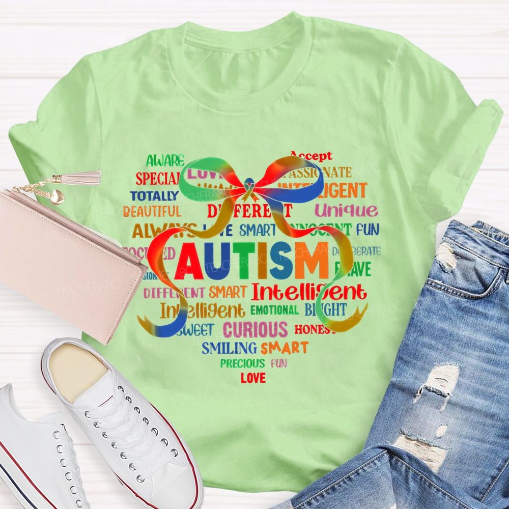 Autism Colorful Bow Letters Teacher T-shirt