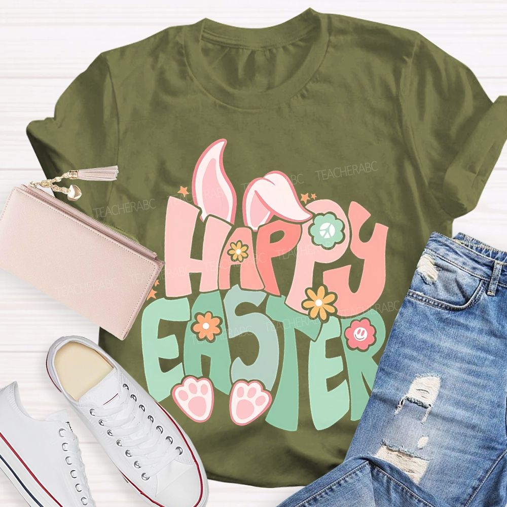 Happy Easter Colorful Letters Teacher T-shirt