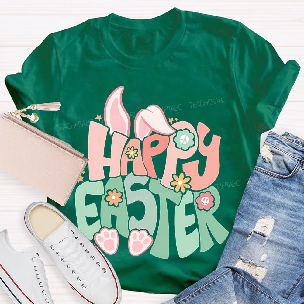 Happy Easter Colorful Letters Teacher T-shirt