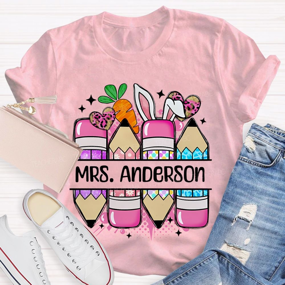 Personalized Name Pencil Easter Graphics Teacher T-shirt