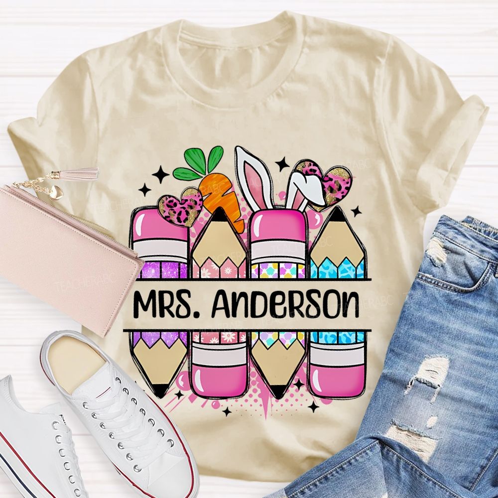 Personalized Name Pencil Easter Graphics Teacher T-shirt