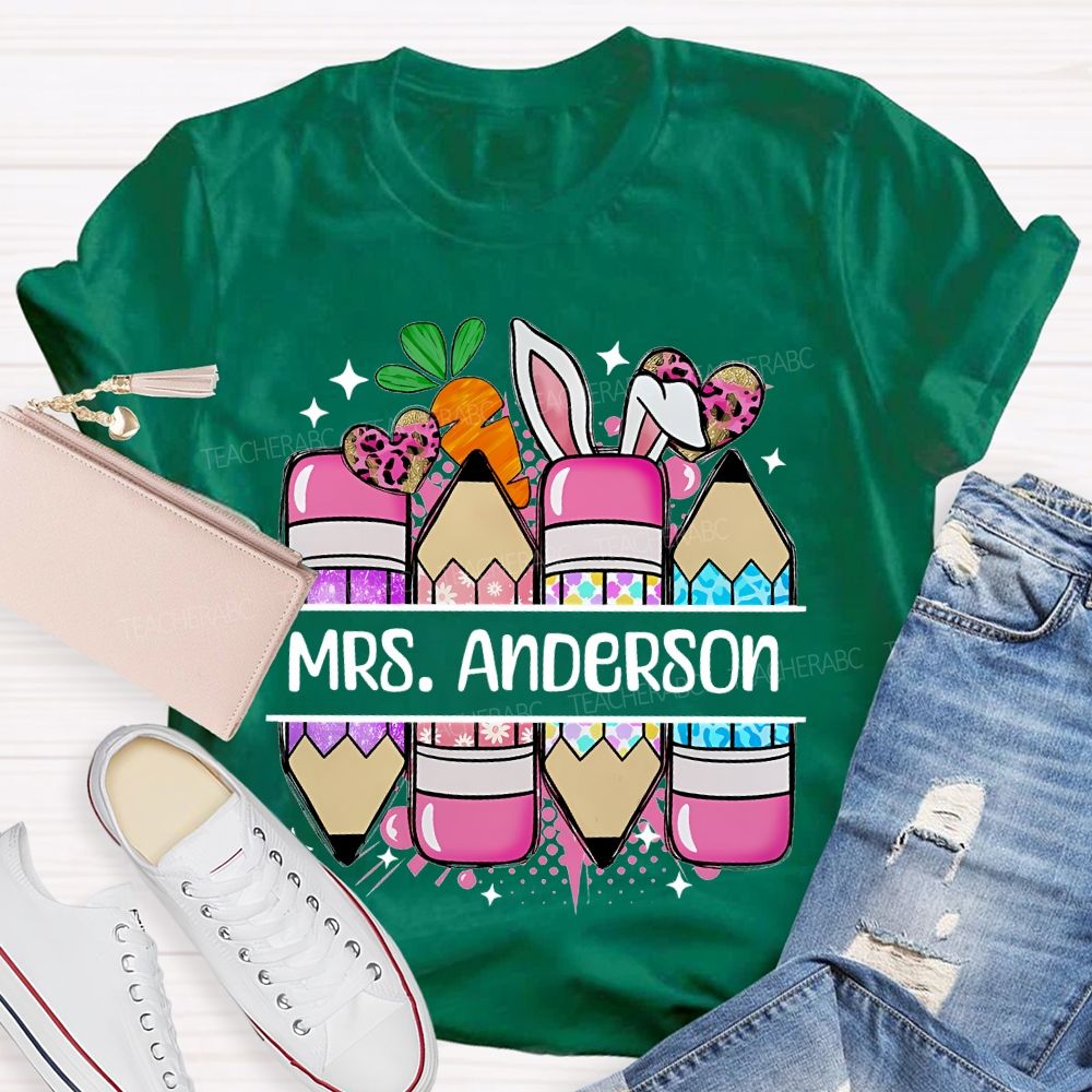 Personalized Name Pencil Easter Graphics Teacher T-shirt