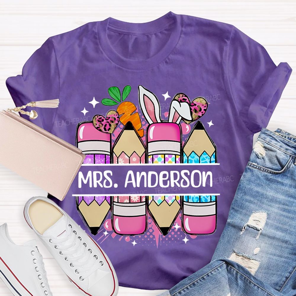 Personalized Name Pencil Easter Graphics Teacher T-shirt
