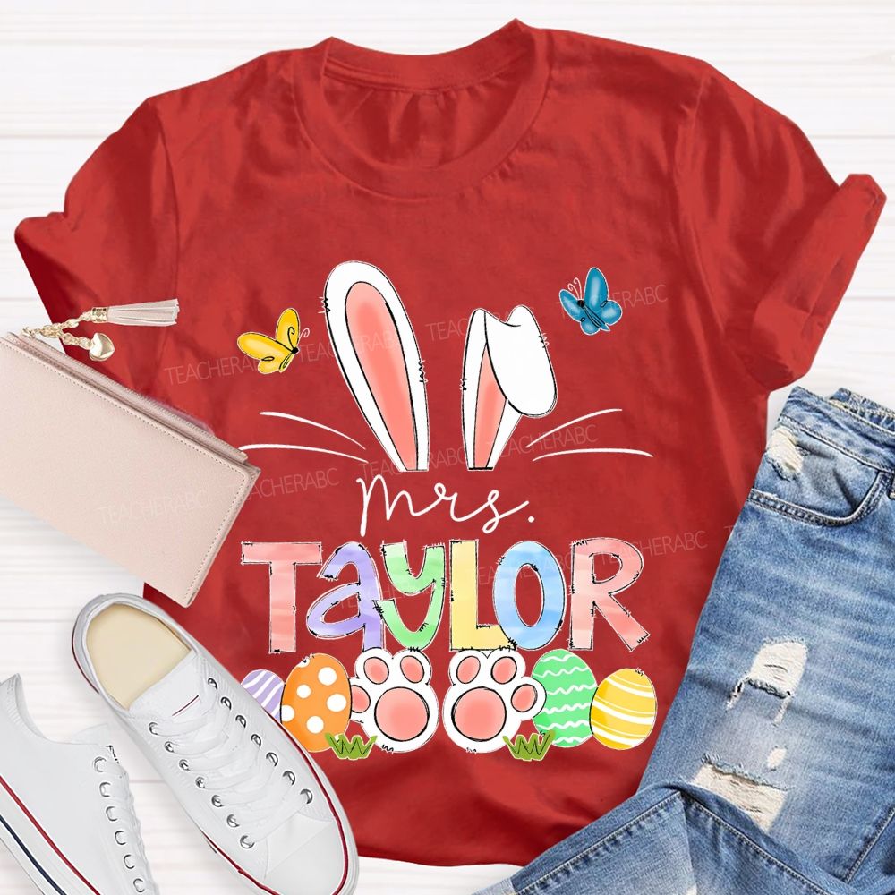 Personalized Name Easter Egg Bunny Teacher T-shirt