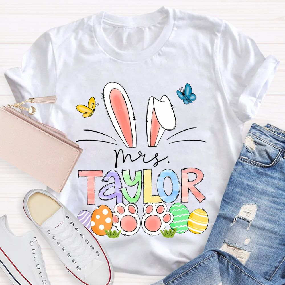 Personalized Name Easter Egg Bunny Teacher T-shirt