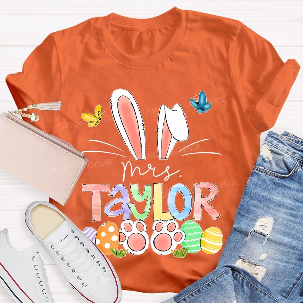 Personalized Name Easter Egg Bunny Teacher T-shirt
