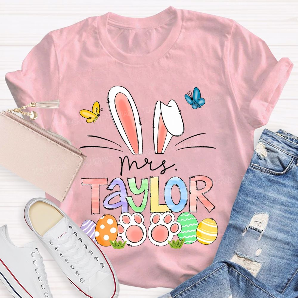 Personalized Name Easter Egg Bunny Teacher T-shirt