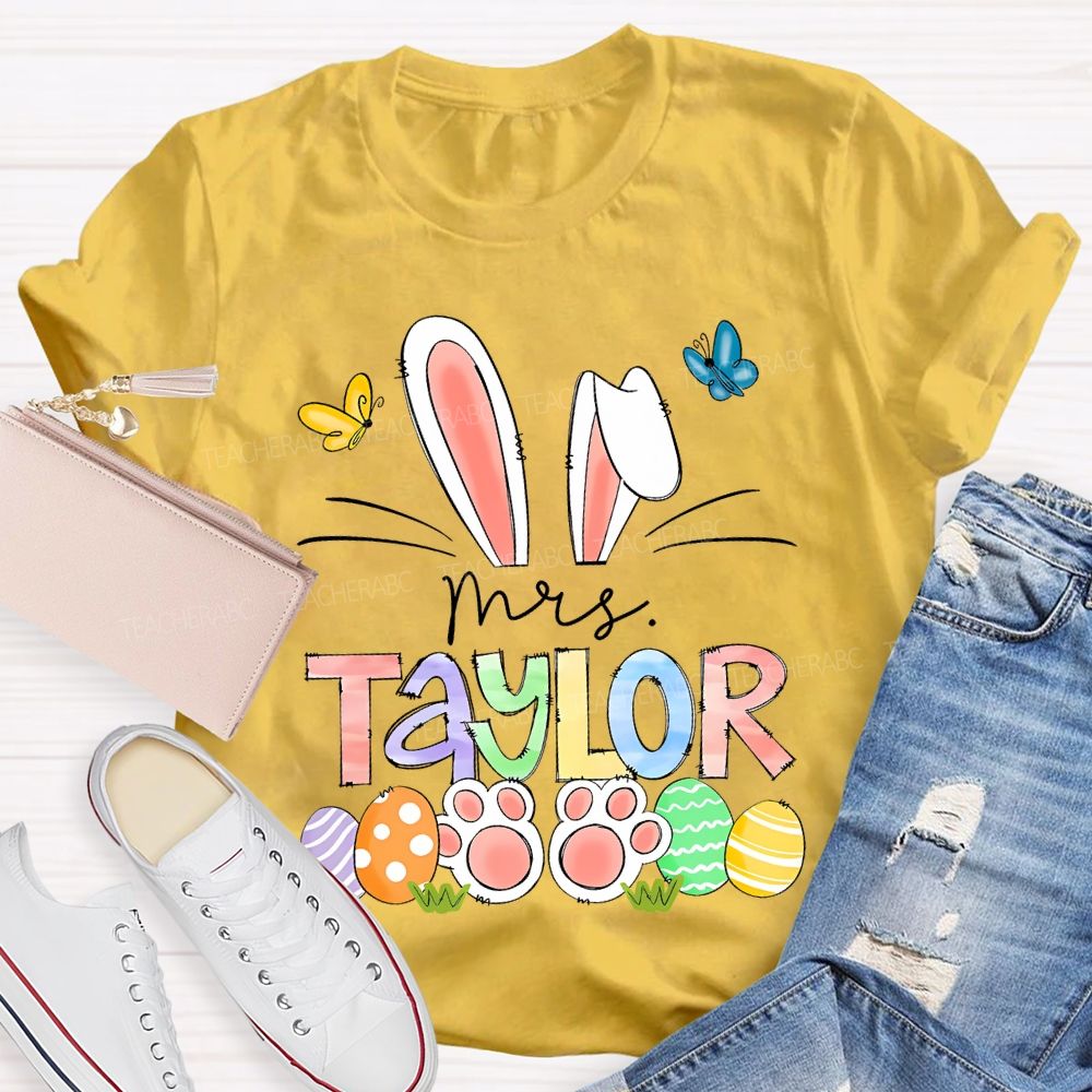 Personalized Name Easter Egg Bunny Teacher T-shirt