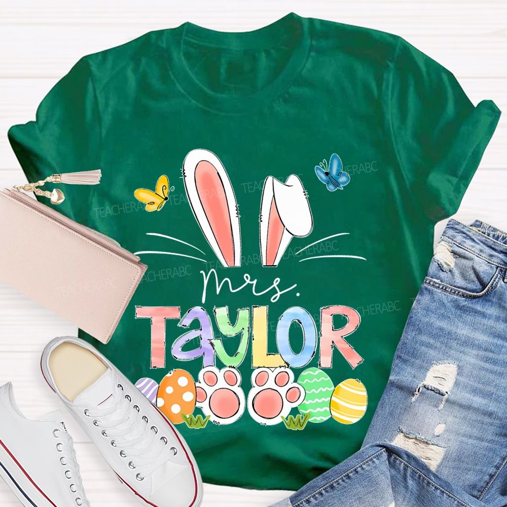 Personalized Name Easter Egg Bunny Teacher T-shirt