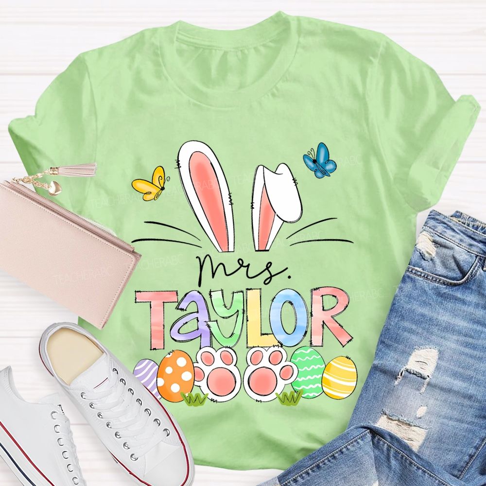Personalized Name Easter Egg Bunny Teacher T-shirt