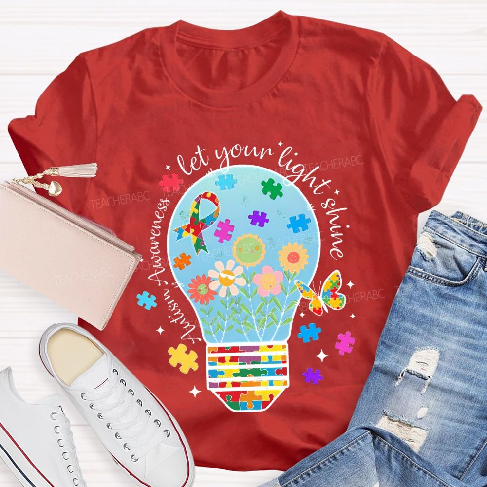 Autism Awareness Let Your Light Shine Butterflies And Flowers T-shirt