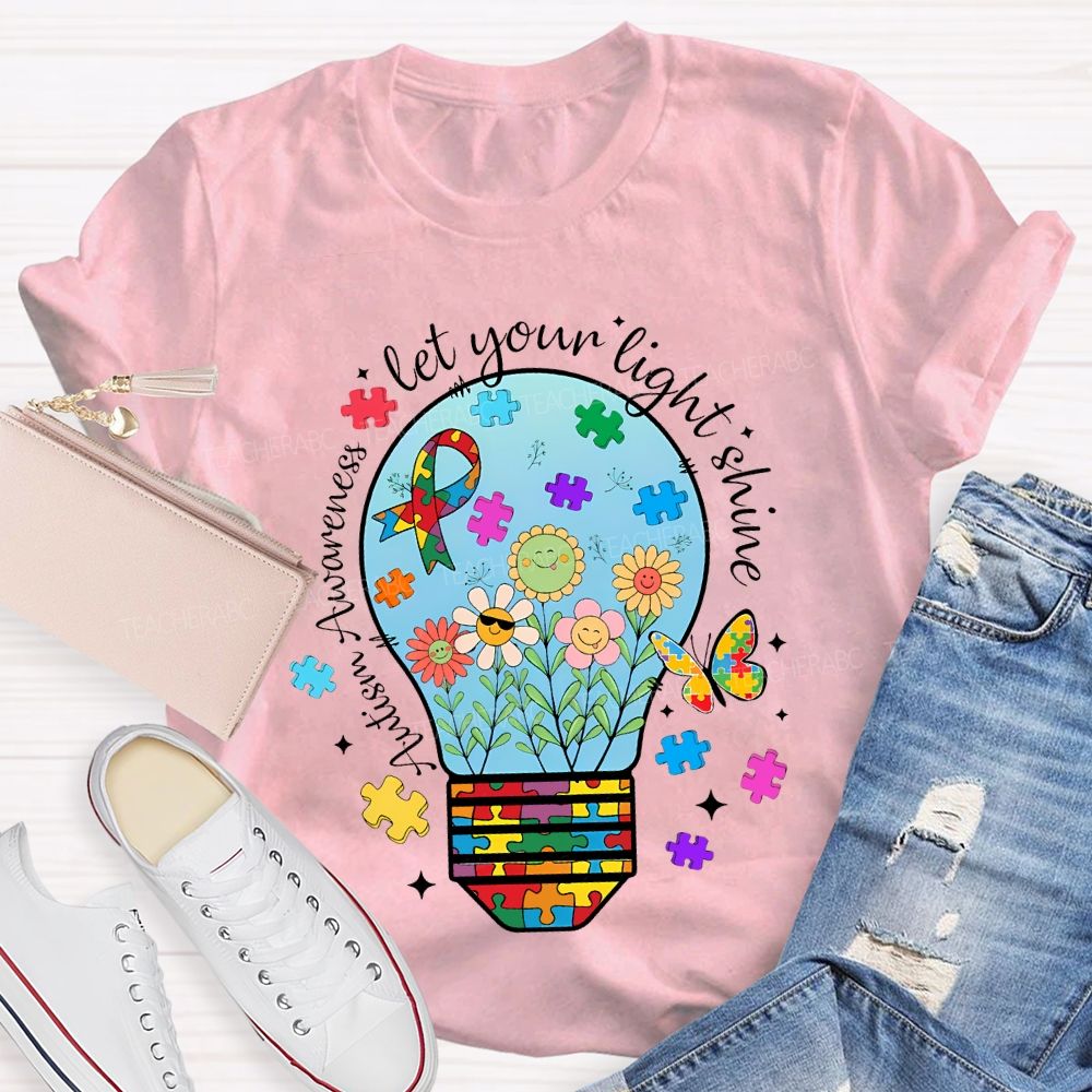 Autism Awareness Let Your Light Shine Butterflies And Flowers T-shirt