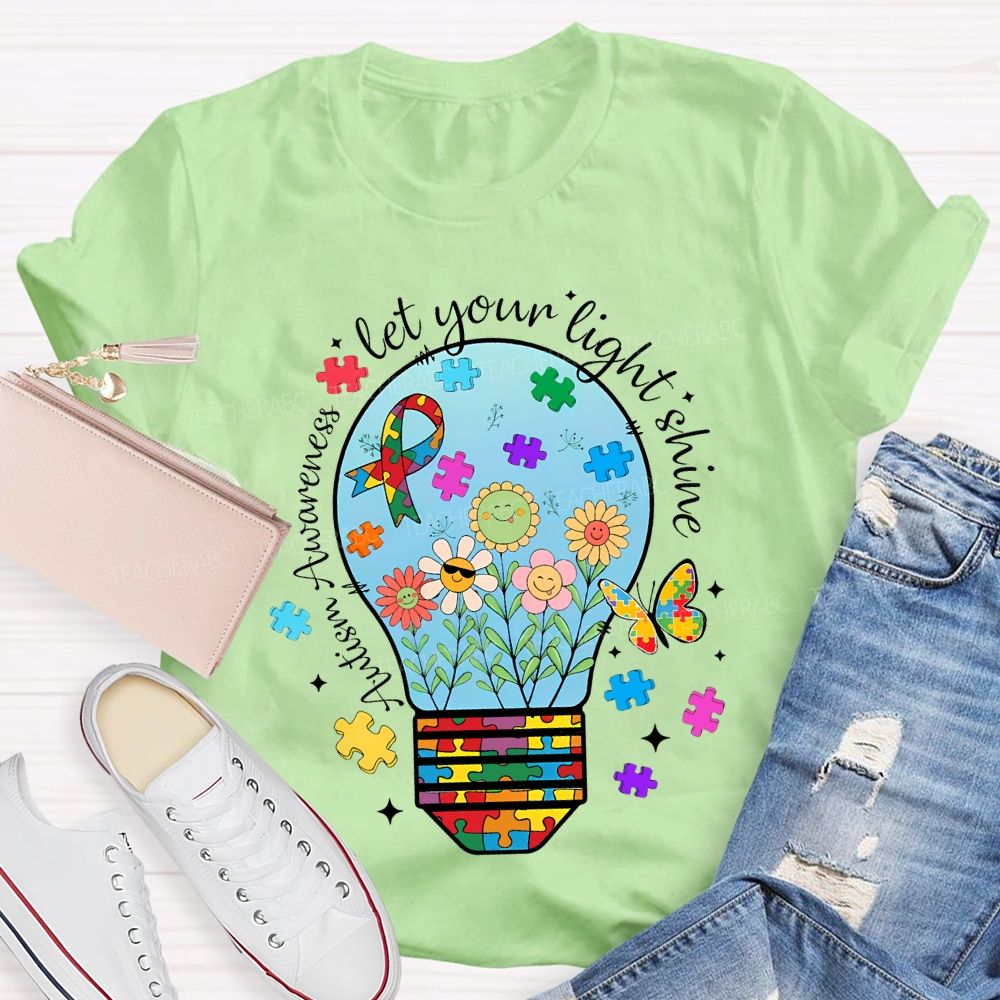 Autism Awareness Let Your Light Shine Butterflies And Flowers T-shirt