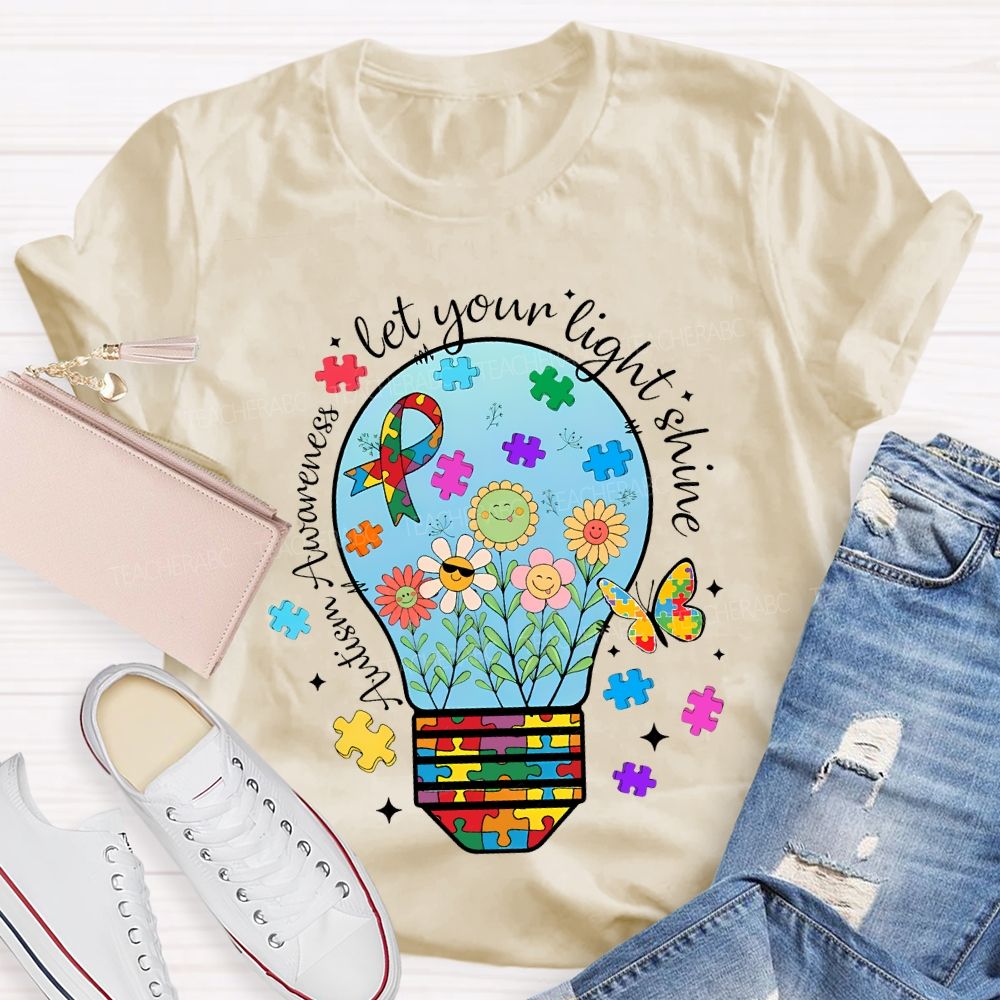 Autism Awareness Let Your Light Shine Butterflies And Flowers T-shirt