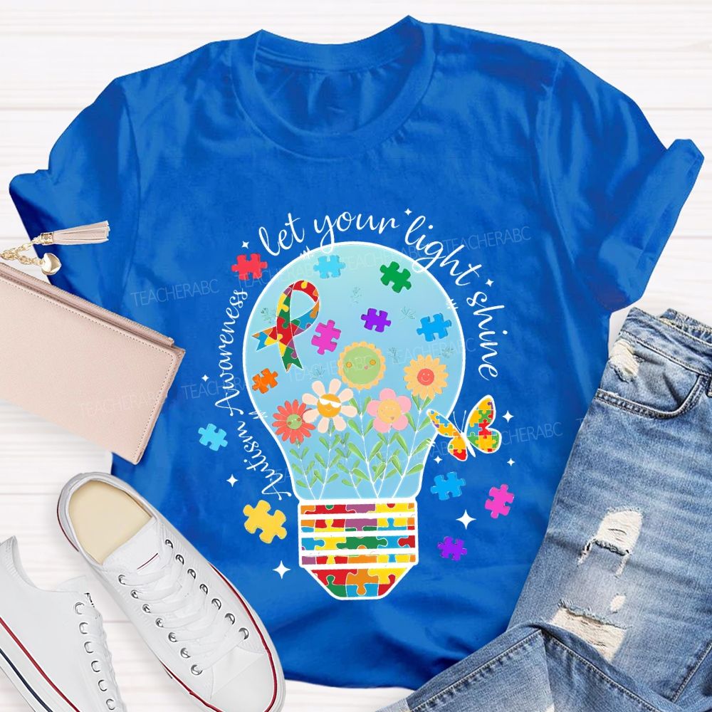 Autism Awareness Let Your Light Shine Butterflies And Flowers T-shirt