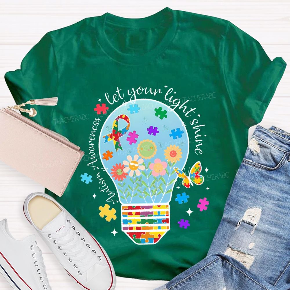 Autism Awareness Let Your Light Shine Butterflies And Flowers T-shirt