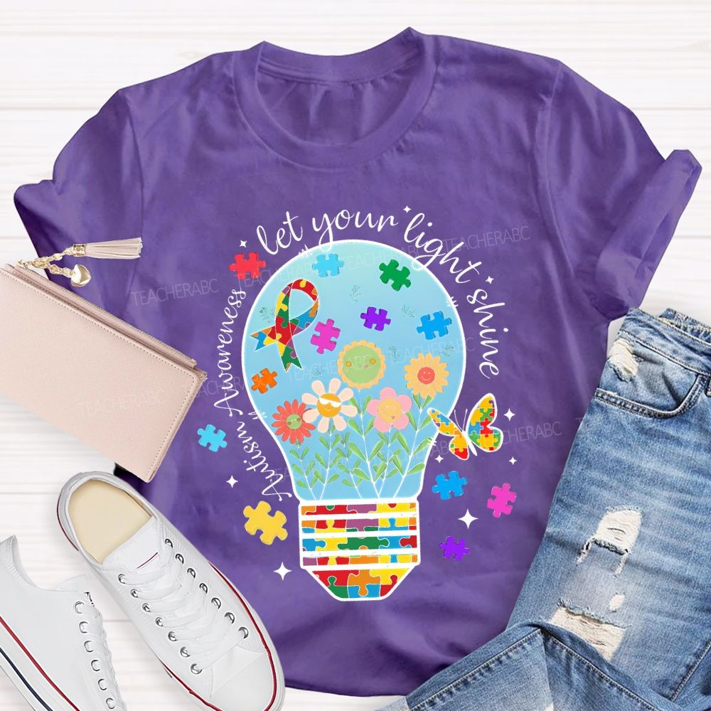 Autism Awareness Let Your Light Shine Butterflies And Flowers T-shirt