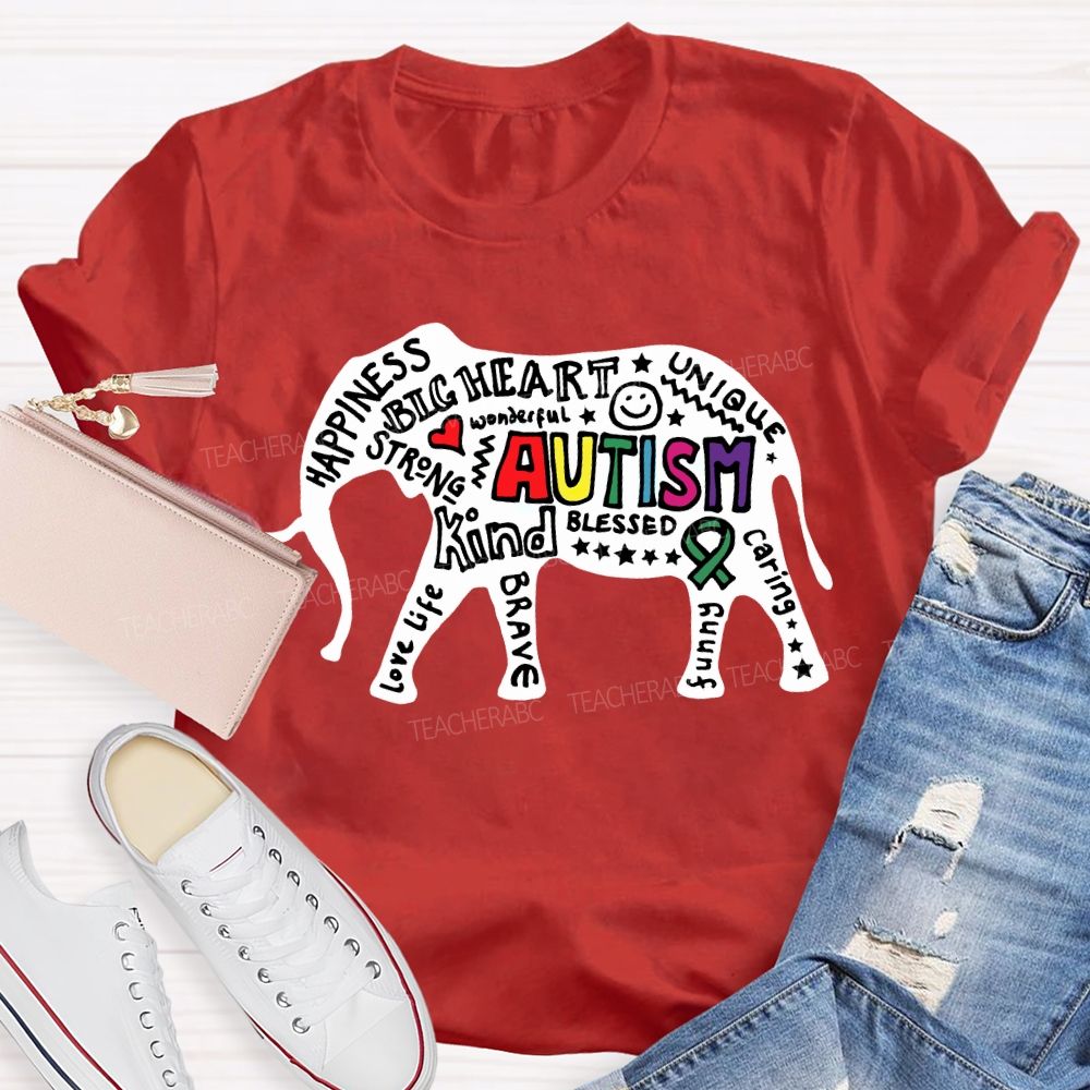 Autism Happiness Big Heart Unique Kind Caring Teacher T-shirt