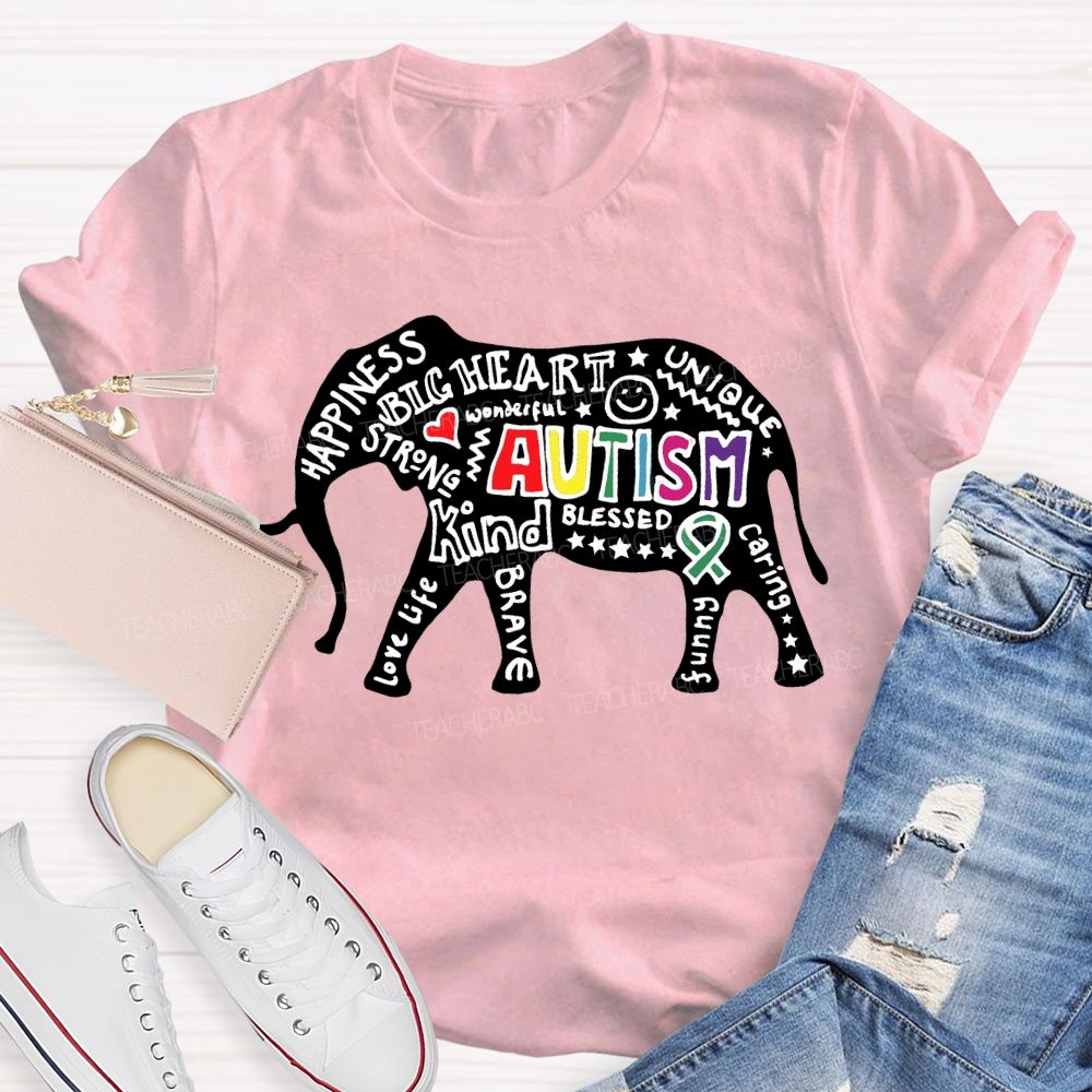 Autism Happiness Big Heart Unique Kind Caring Teacher T-shirt