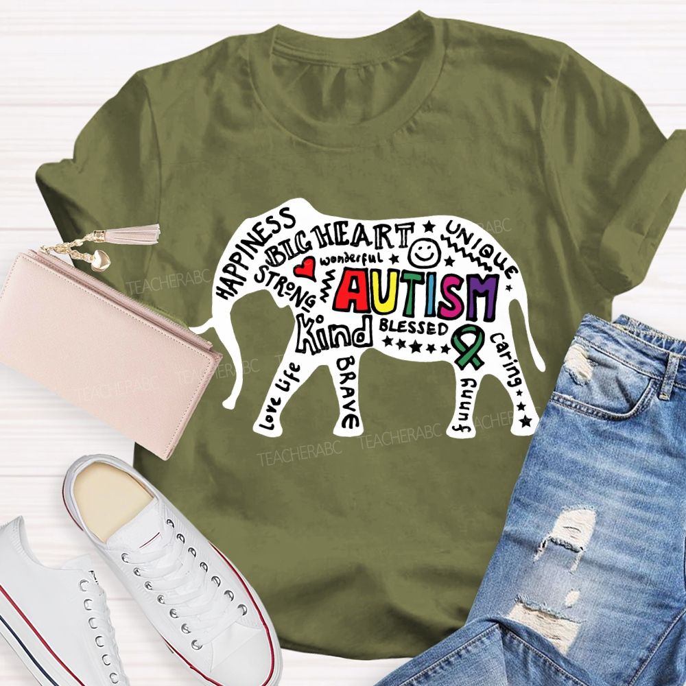 Autism Happiness Big Heart Unique Kind Caring Teacher T-shirt