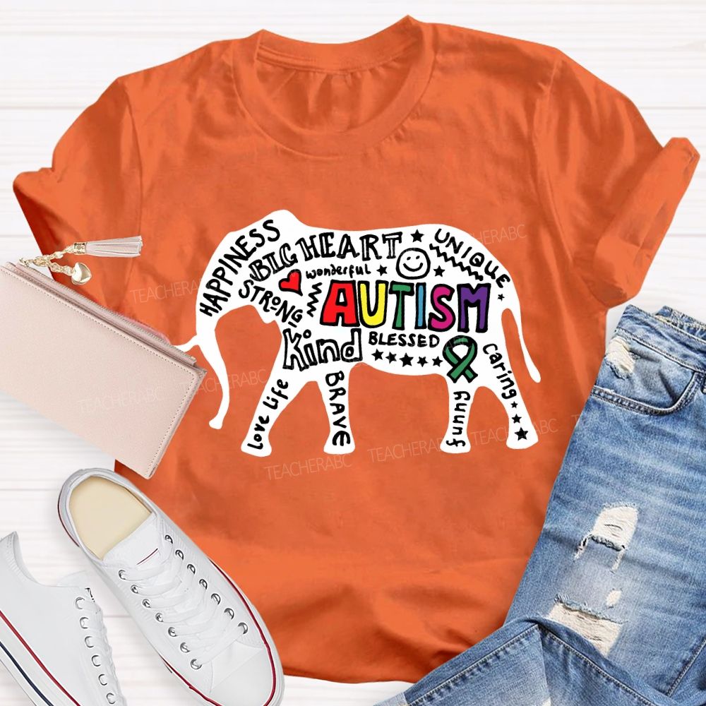 Autism Happiness Big Heart Unique Kind Caring Teacher T-shirt