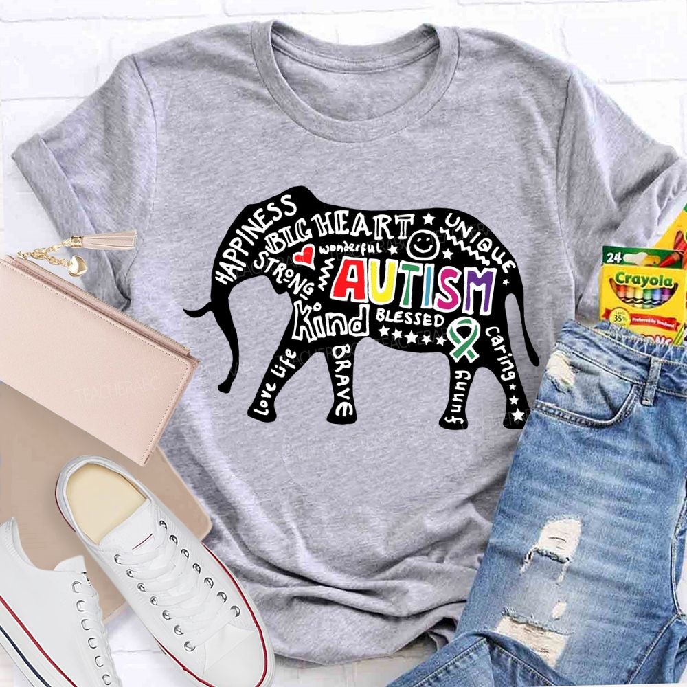 Autism Happiness Big Heart Unique Kind Caring Teacher T-shirt