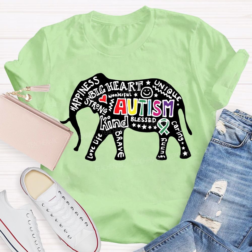 Autism Happiness Big Heart Unique Kind Caring Teacher T-shirt