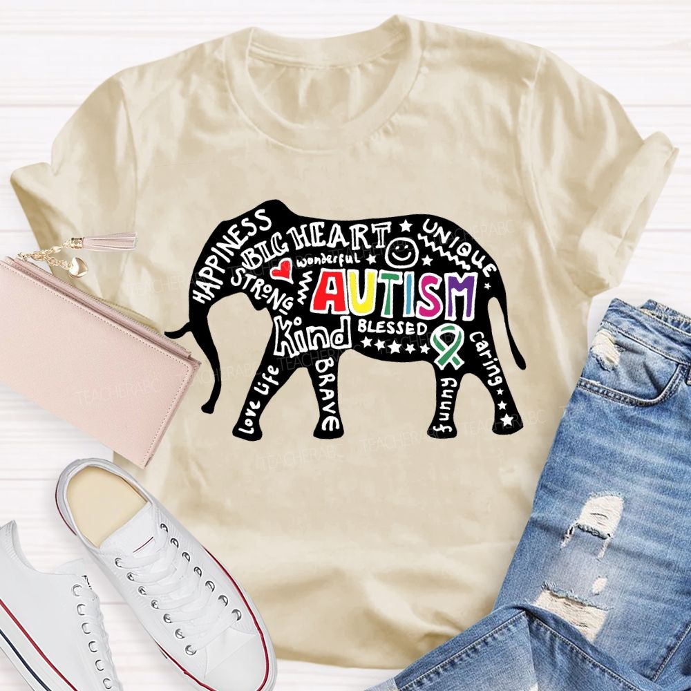 Autism Happiness Big Heart Unique Kind Caring Teacher T-shirt