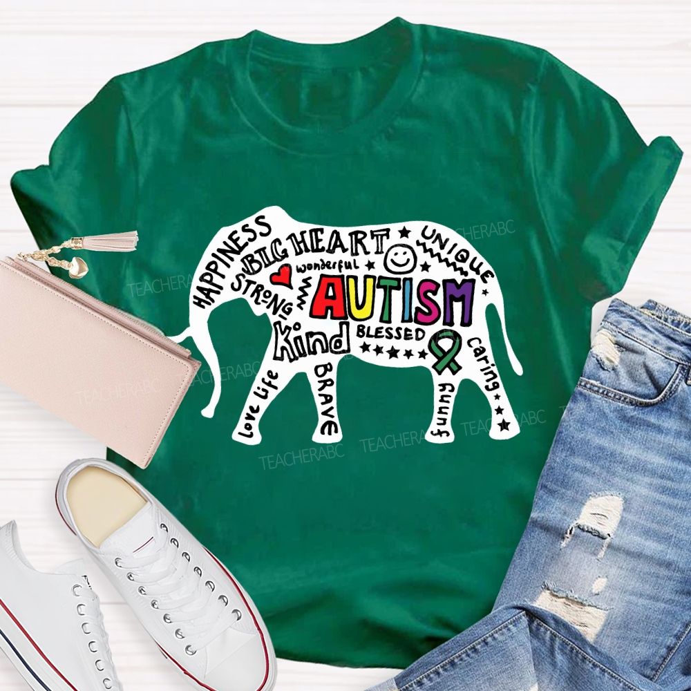 Autism Happiness Big Heart Unique Kind Caring Teacher T-shirt