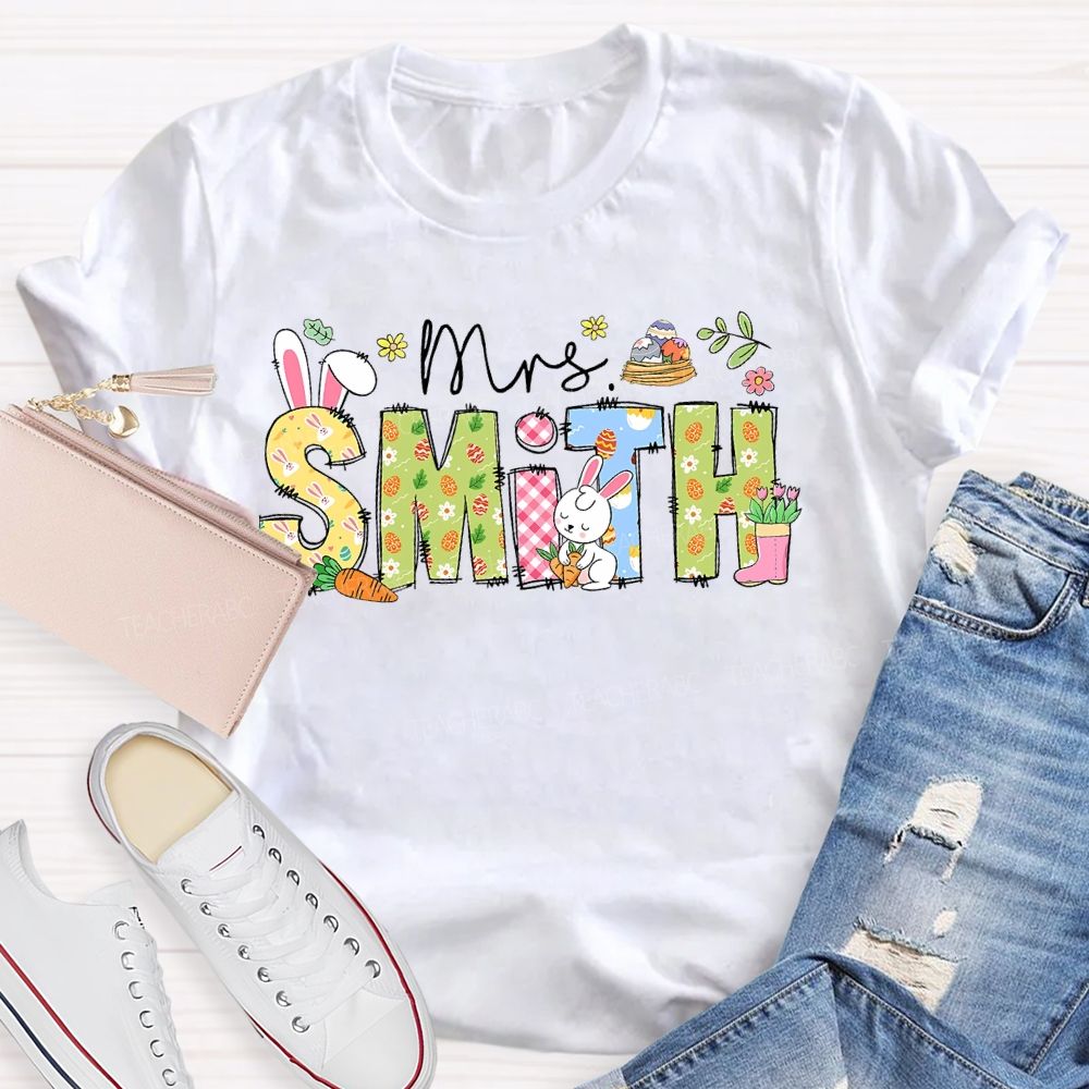 Personalized Name Easter Egg Bunny Letters Teacher T-shirt
