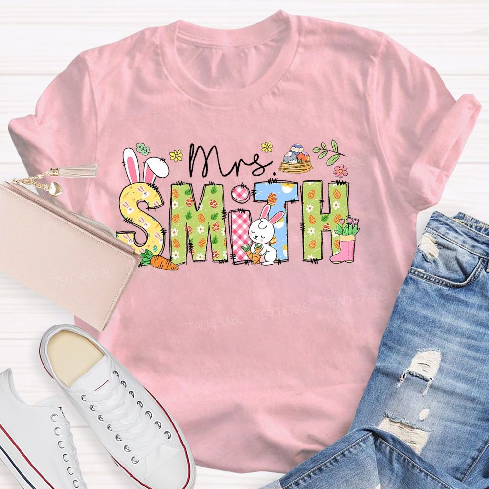 Personalized Name Easter Egg Bunny Letters Teacher T-shirt