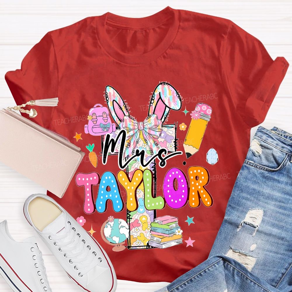 Personalized Name Easter Bunny Letters Book Teacher T-shirt