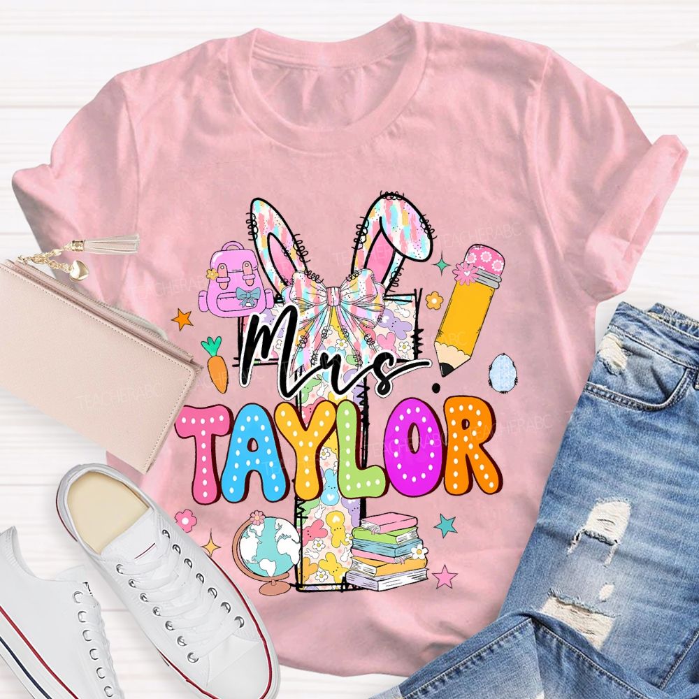 Personalized Name Easter Bunny Letters Book Teacher T-shirt