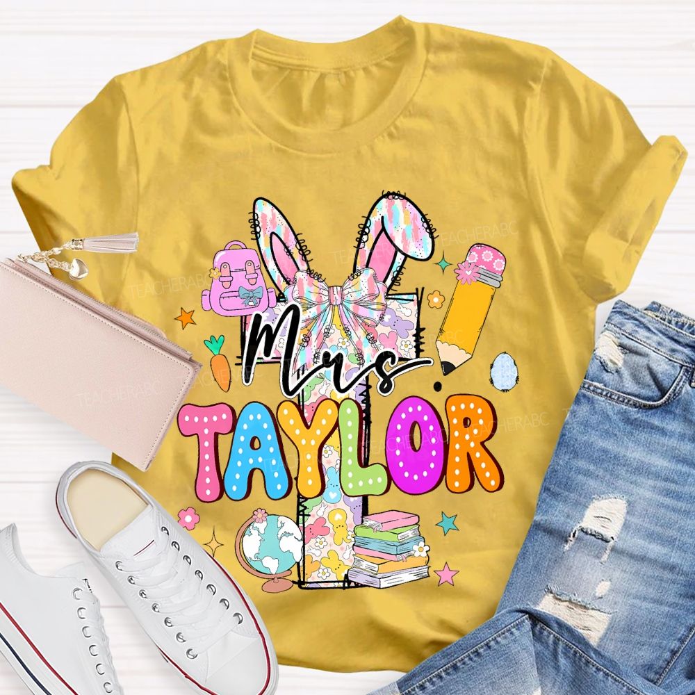 Personalized Name Easter Bunny Letters Book Teacher T-shirt