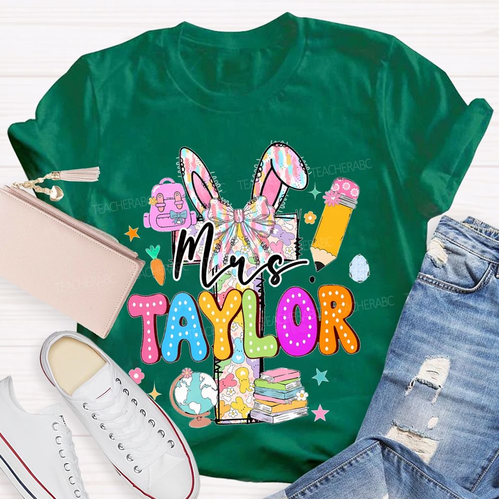 Personalized Name Easter Bunny Letters Book Teacher T-shirt