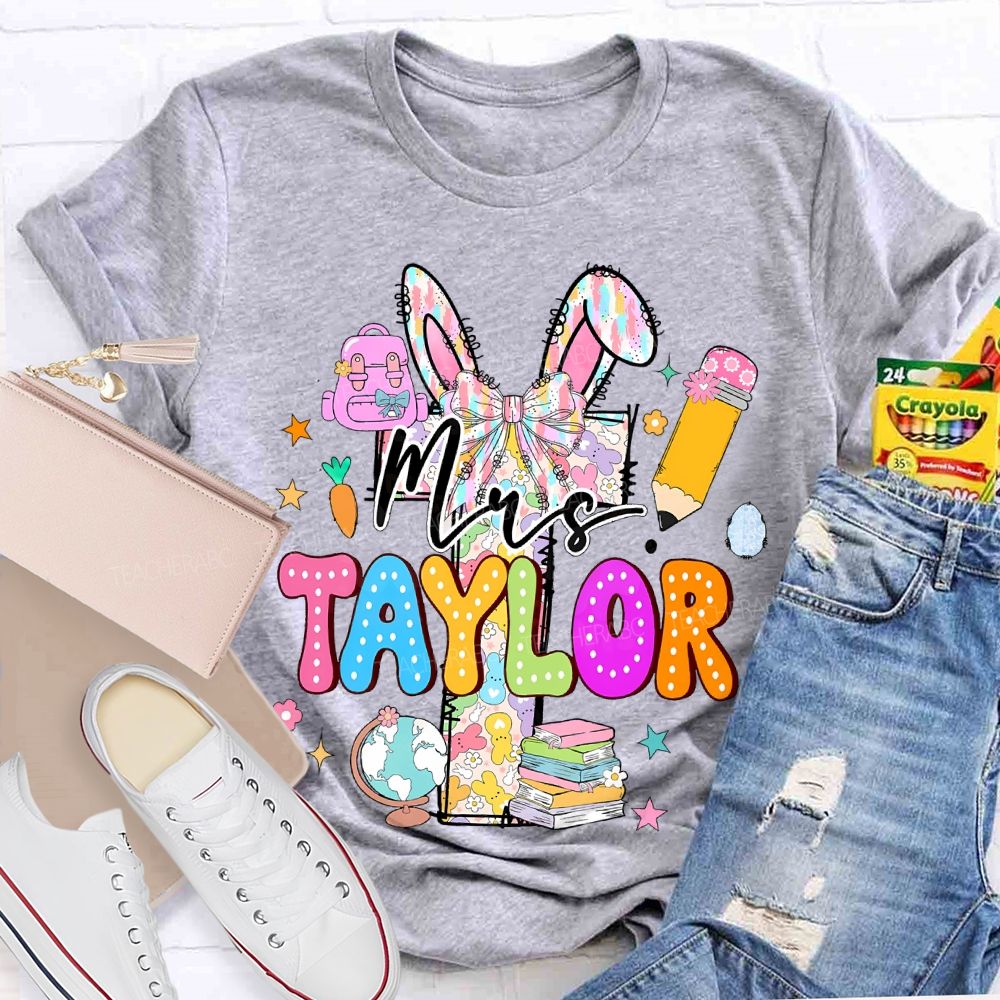 Personalized Name Easter Bunny Letters Book Teacher T-shirt