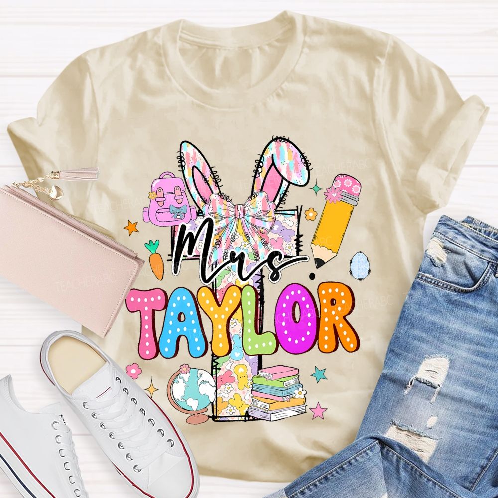 Personalized Name Easter Bunny Letters Book Teacher T-shirt