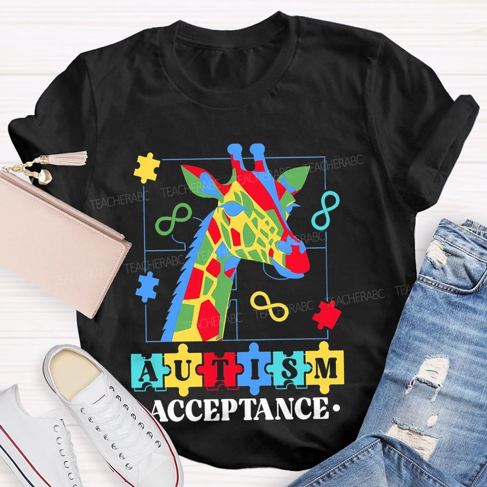 Autism Acceptance Giraffe Teacher T-shirt