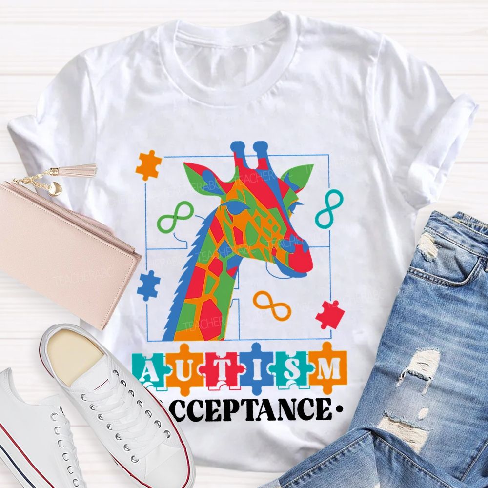 Autism Acceptance Giraffe Teacher T-shirt
