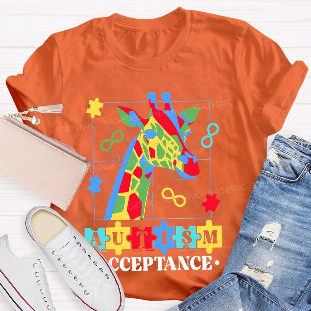 Autism Acceptance Giraffe Teacher T-shirt