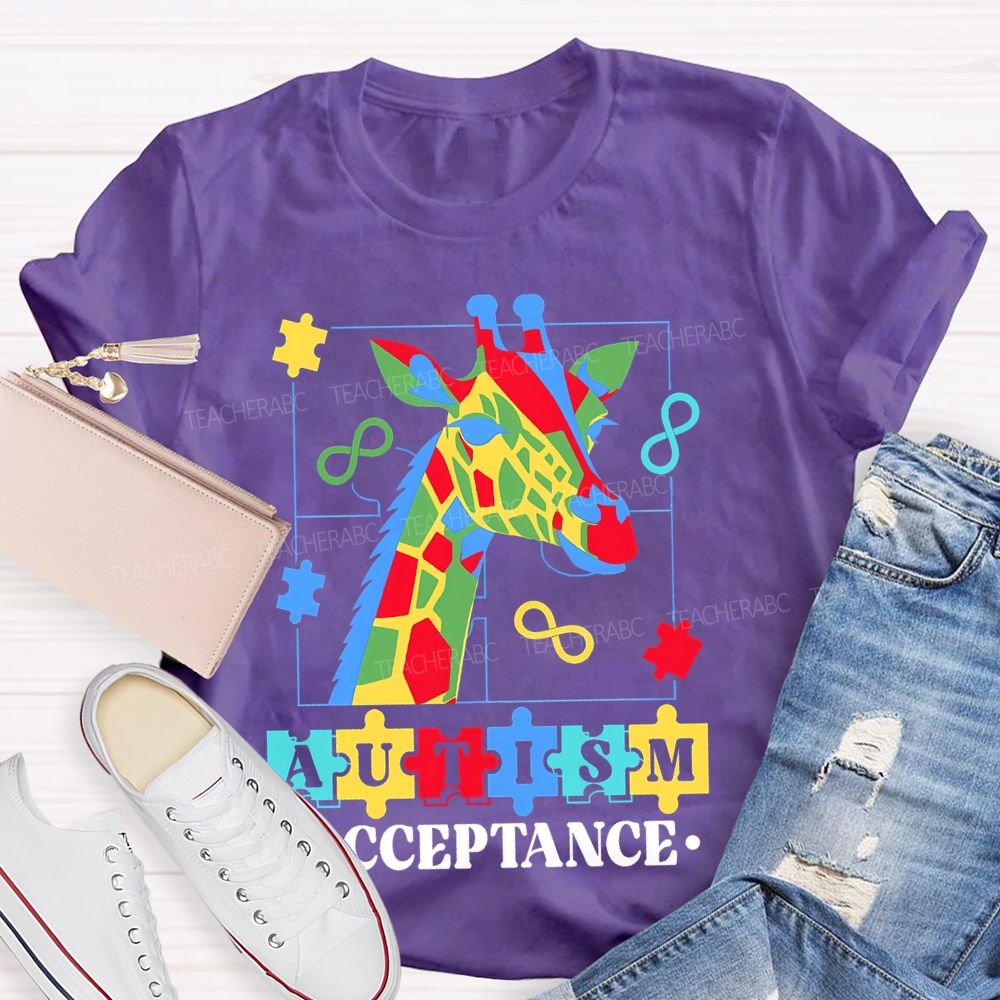 Autism Acceptance Giraffe Teacher T-shirt