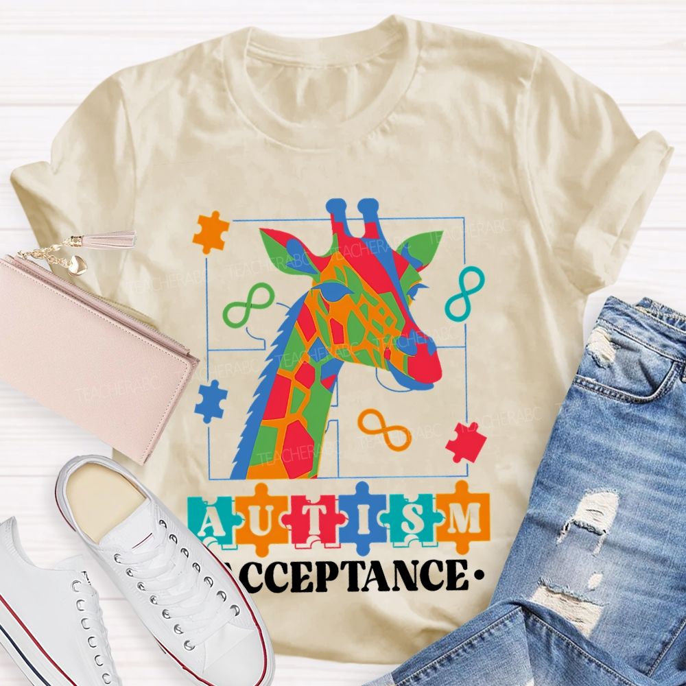 Autism Acceptance Giraffe Teacher T-shirt