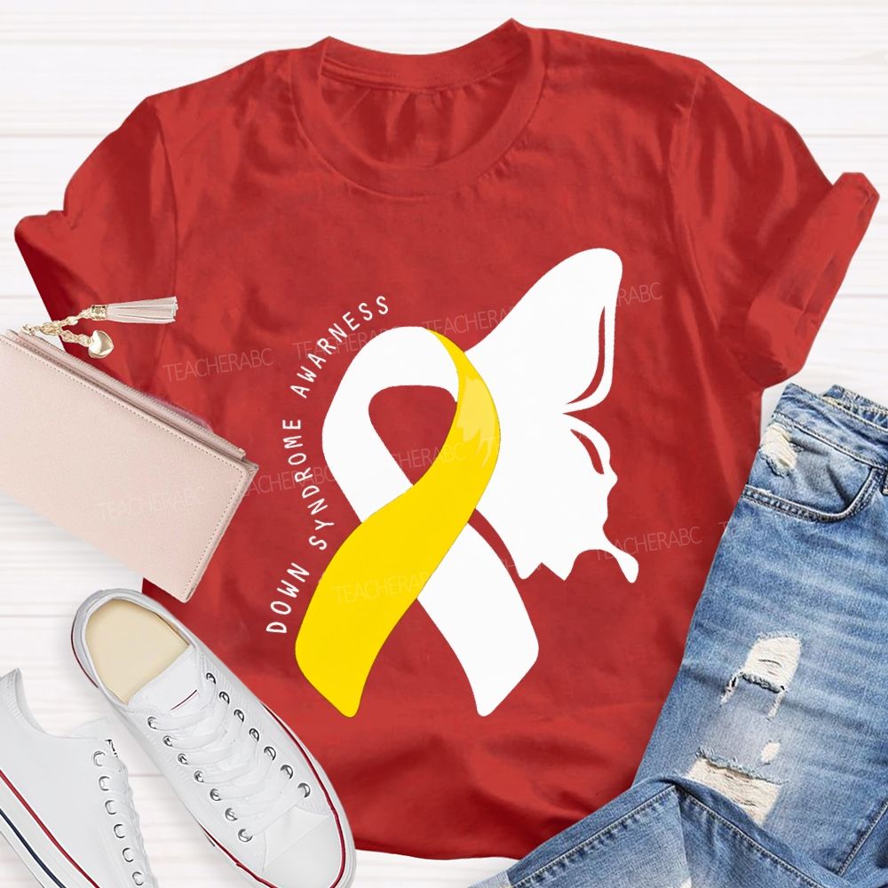 Down Syndrome Awareness Butterfly Shape Teacher T-shirt